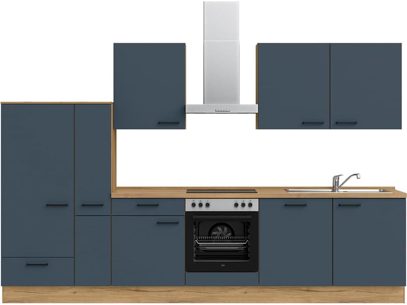 Komplette Küche mit Elektrogeräten MODUSET EASYTOUCH CLASSIC Fjordblau 60x330cm