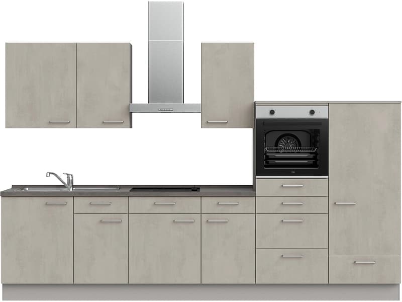 Komplette Küche mit Elektrogeräten MODUSET RIVA CLASSIC Beton Grau 60x330cm