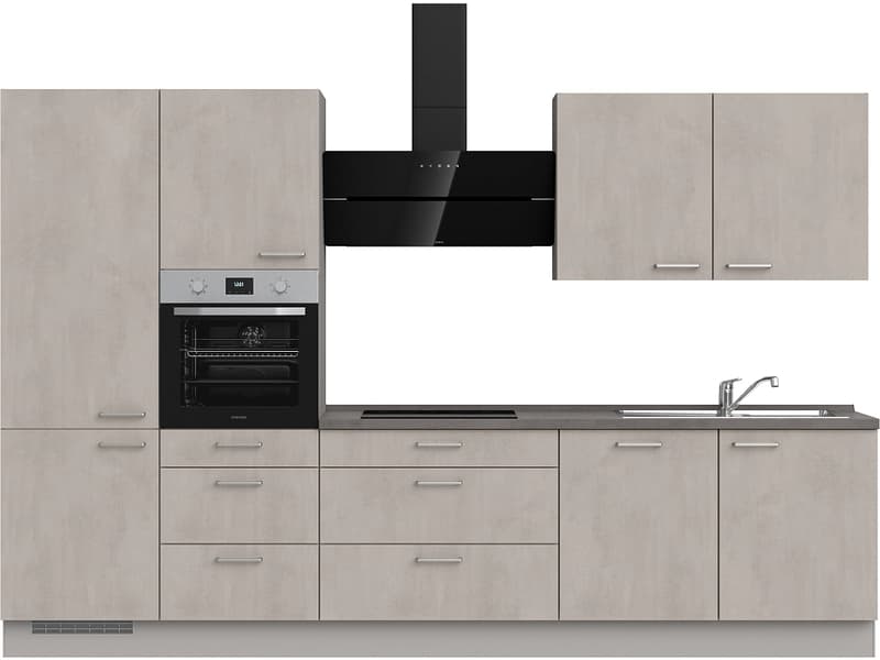 Komplette Küche mit Elektrogeräten MODUSET RIVA PREMIUM Beton Grau 60x330cm