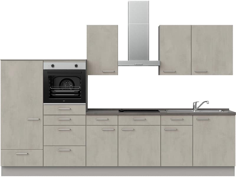 Komplette Küche mit Elektrogeräten MODUSET RIVA CLASSIC Beton Grau 60x330cm