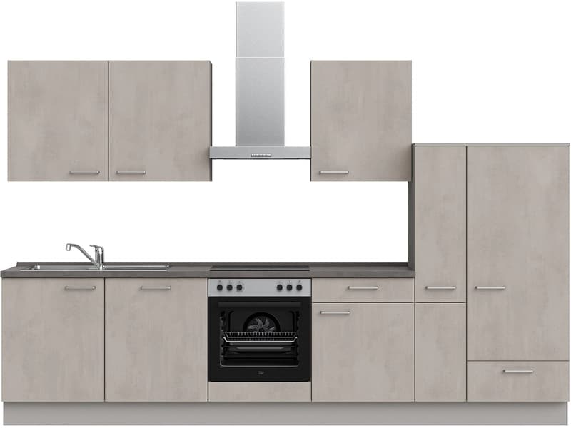 Komplette Küche mit Elektrogeräten MODUSET RIVA CLASSIC Beton Grau 60x330cm