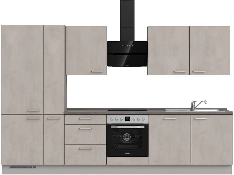 Komplette Küche mit Elektrogeräten MODUSET RIVA PREMIUM Beton Grau 60x330cm