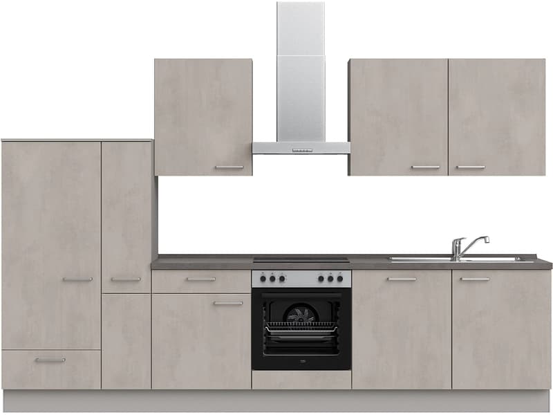 Komplette Küche mit Elektrogeräten MODUSET RIVA CLASSIC Beton Grau 60x330cm