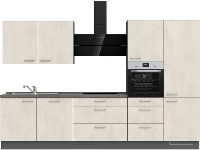 Komplette Küche mit Elektrogeräten MODUSET RIVA PREMIUM Weissbeton 60x330cm