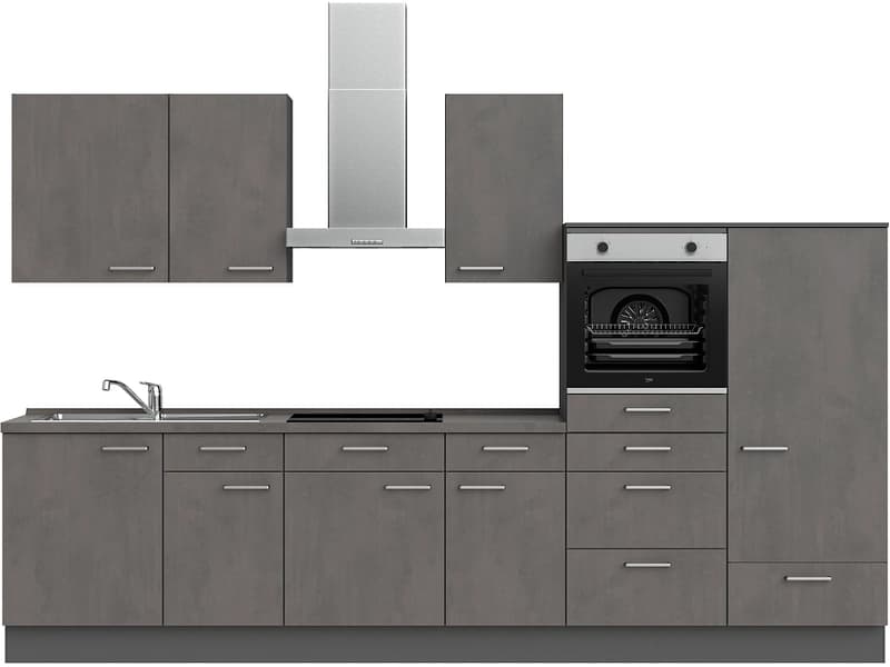 Komplette Küche mit Elektrogeräten MODUSET RIVA CLASSIC Beton Schiefergrau 60x330cm