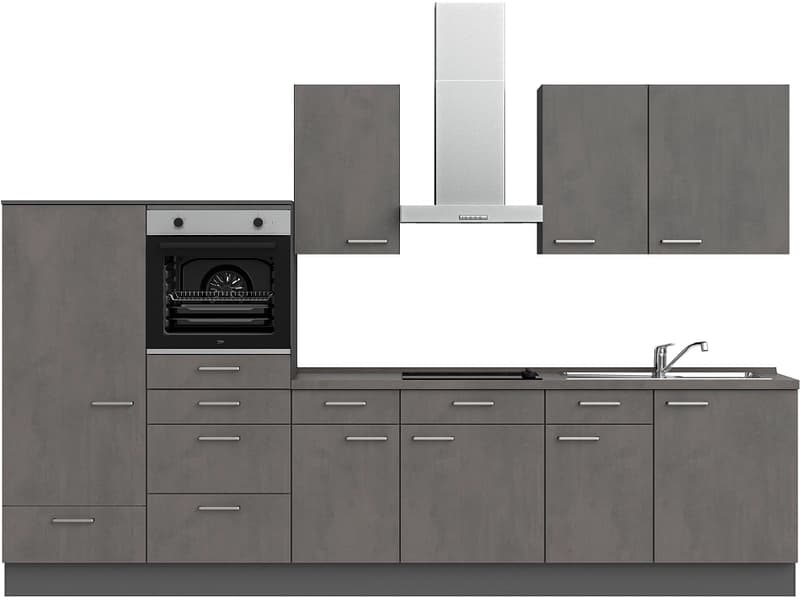 Komplette Küche mit Elektrogeräten MODUSET RIVA CLASSIC Beton Schiefergrau 60x330cm