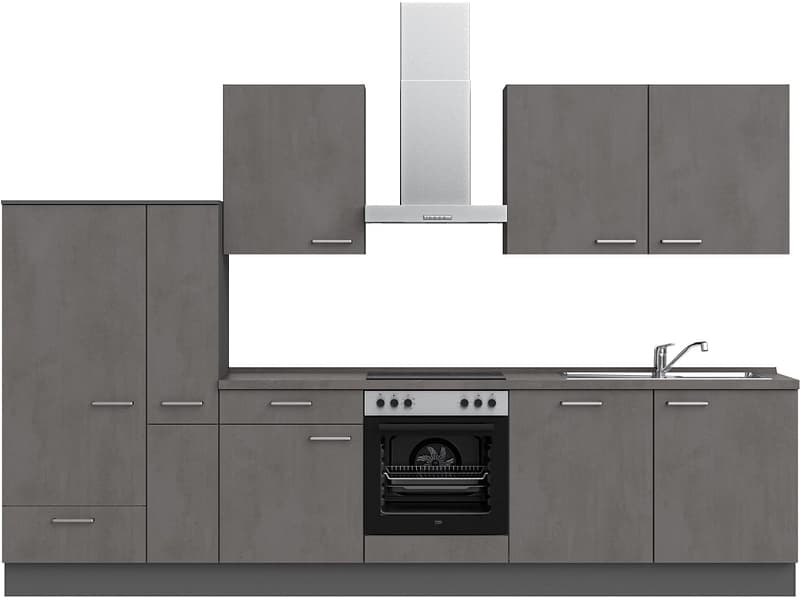 Komplette Küche mit Elektrogeräten MODUSET RIVA CLASSIC Beton Schiefergrau 60x330cm