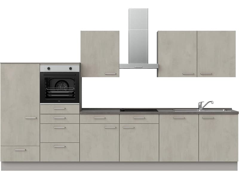 Komplette Küche MODUSET RIVA CLASSIC Beton Grau 60x360cm