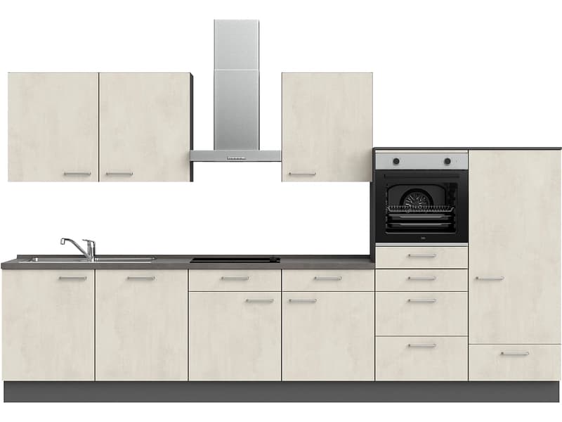 Komplette Küche MODUSET RIVA CLASSIC Weissbeton 60x360cm