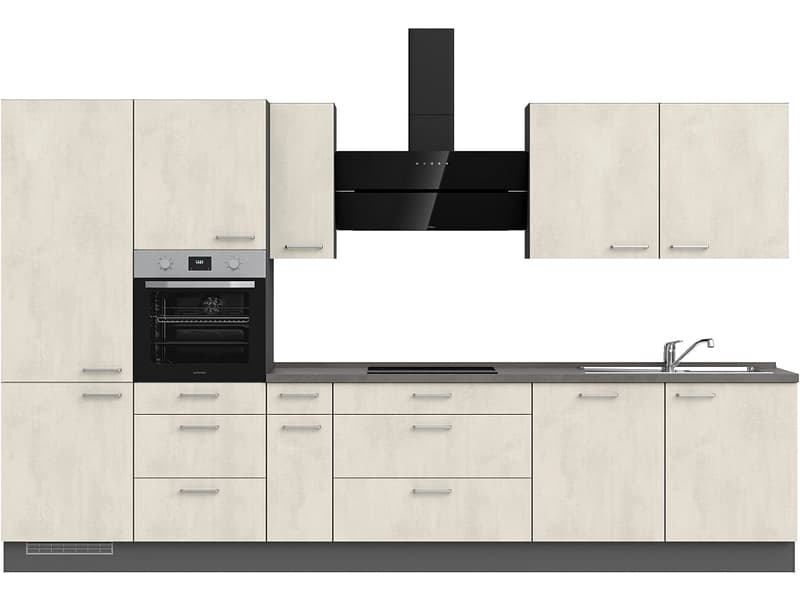 Komplette Küche MODUSET RIVA PREMIUM Weissbeton 60x360cm