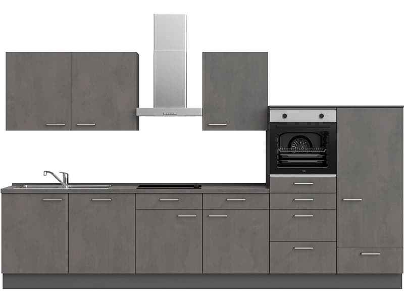 Komplette Küche MODUSET RIVA CLASSIC Beton Schiefergrau 60x360cm