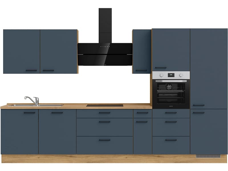 Komplette Küche mit Elektrogeräten MODUSET EASYTOUCH PREMIUM Fjordblau 60x360cm