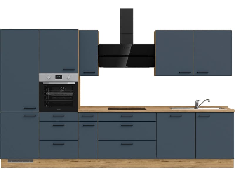 Komplette Küche mit Elektrogeräten MODUSET EASYTOUCH PREMIUM Fjordblau 60x360cm