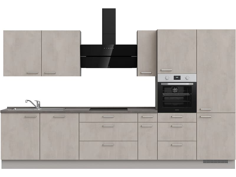 Komplette Küche mit Elektrogeräten MODUSET RIVA PREMIUM Beton Grau 60x360cm