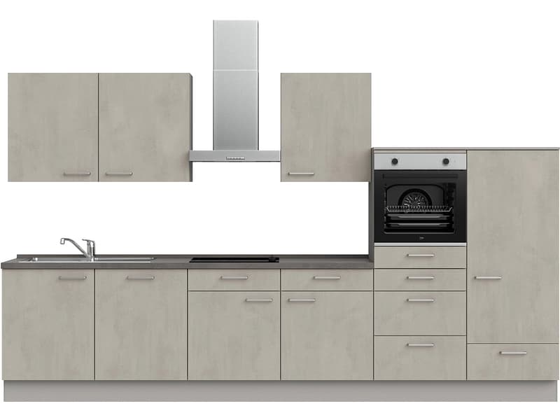 Komplette Küche mit Elektrogeräten MODUSET RIVA CLASSIC Beton Grau 60x360cm