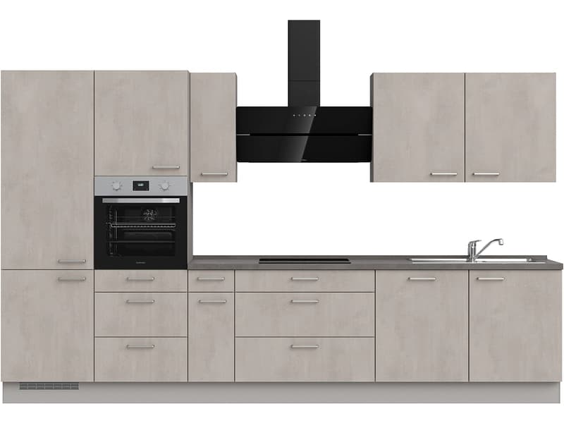 Komplette Küche mit Elektrogeräten MODUSET RIVA PREMIUM Beton Grau 60x360cm