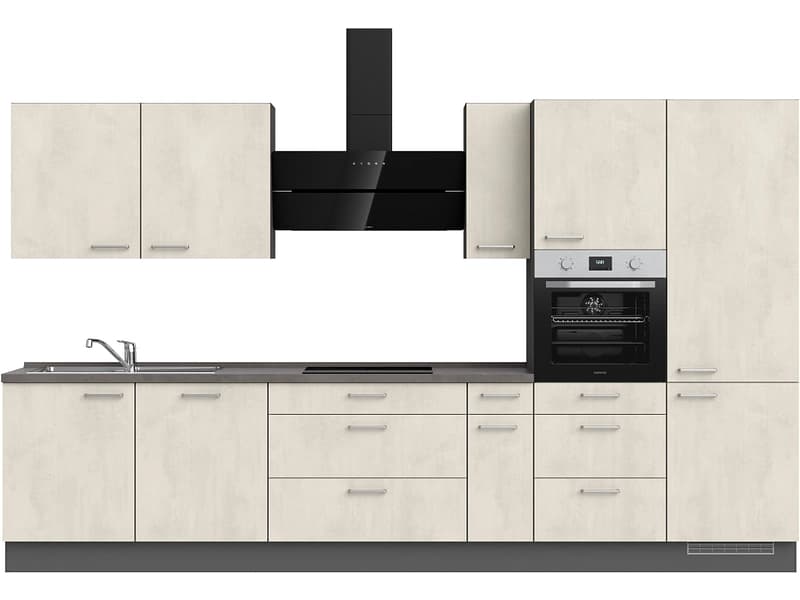 Komplette Küche mit Elektrogeräten MODUSET RIVA PREMIUM Weissbeton 60x360cm