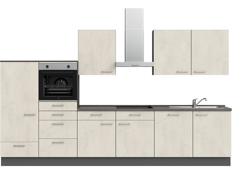 Komplette Küche mit Elektrogeräten MODUSET RIVA CLASSIC Weissbeton 60x360cm