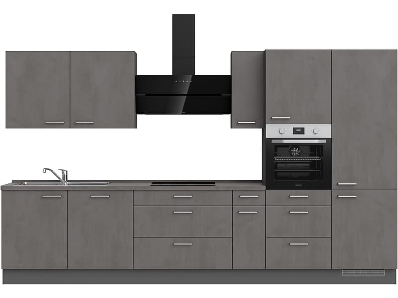 Komplette Küche mit Elektrogeräten MODUSET RIVA PREMIUM Beton Schiefergrau 60x360cm