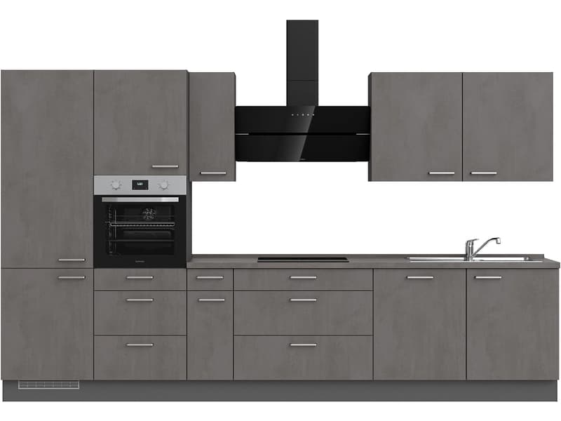 Komplette Küche mit Elektrogeräten MODUSET RIVA PREMIUM Beton Schiefergrau 60x360cm