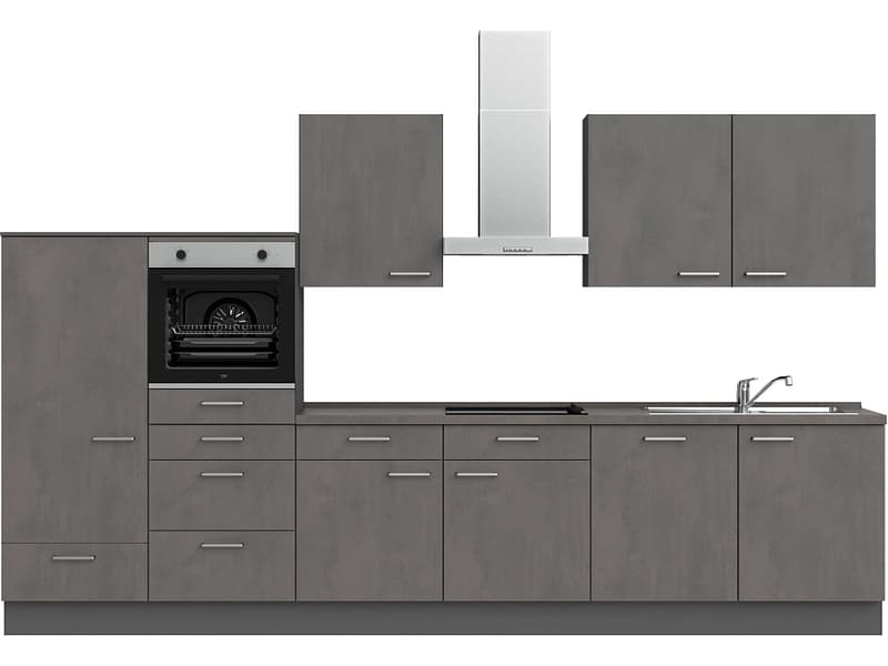 Komplette Küche mit Elektrogeräten MODUSET RIVA CLASSIC Beton Schiefergrau 60x360cm