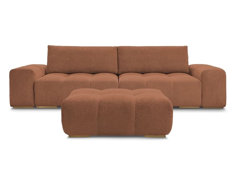 3er Sofa mit Hocker BOBOCHIC ANAKIN Boucle-Stoff orange