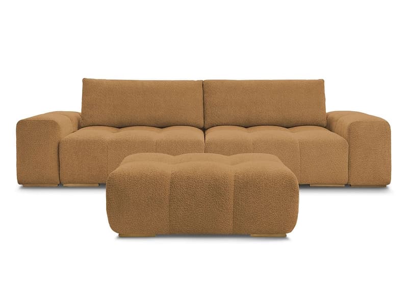 3er Sofa mit Hocker BOBOCHIC ANAKIN Boucle-Stoff gelb