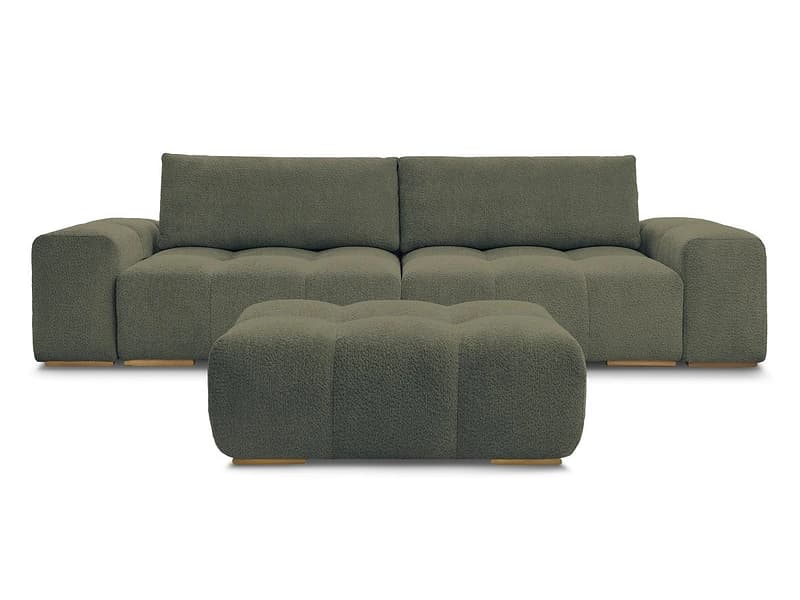 3er Sofa mit Hocker BOBOCHIC ANAKIN Boucle-Stoff grün