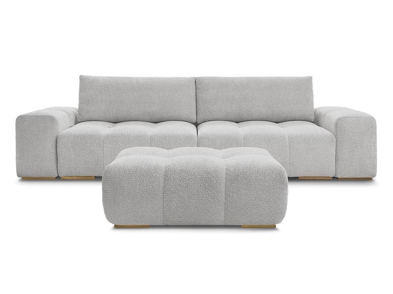 3er Sofa mit Hocker BOBOCHIC ANAKIN Boucle-Stoff hellgrau