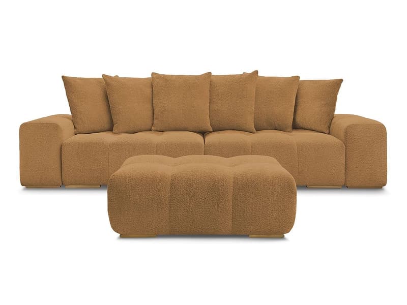 3er Sofa mit Hocker BOBOCHIC ANAKIN Boucle-Stoff gelb