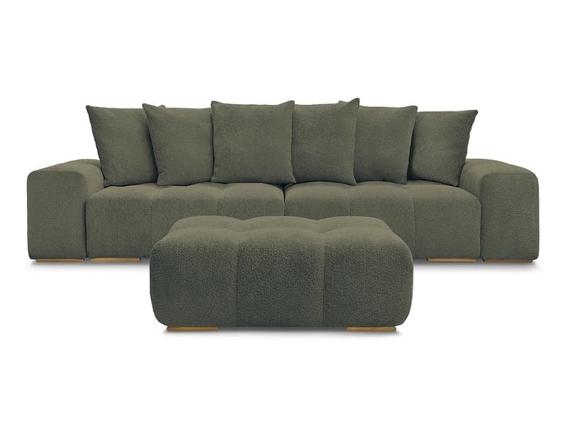 3er Sofa mit Hocker BOBOCHIC ANAKIN Boucle-Stoff grün