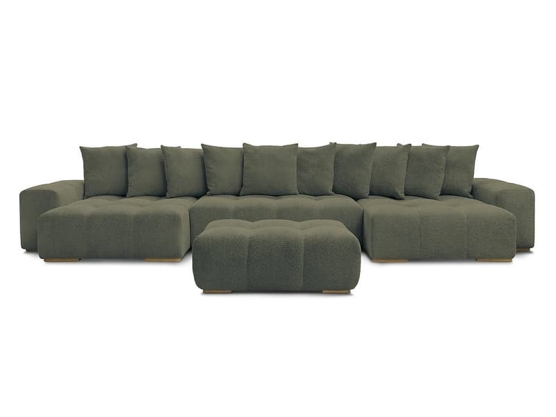 Panorama-Ecksofa mit Hocker BOBOCHIC ANAKIN Boucle-Stoff grün