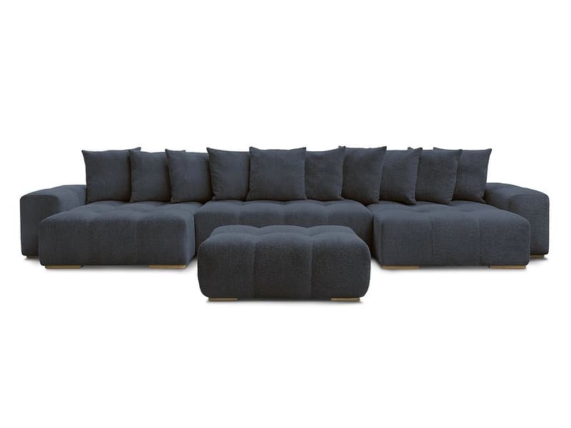 Panorama-Ecksofa mit Hocker BOBOCHIC ANAKIN Boucle-Stoff dunkelblau