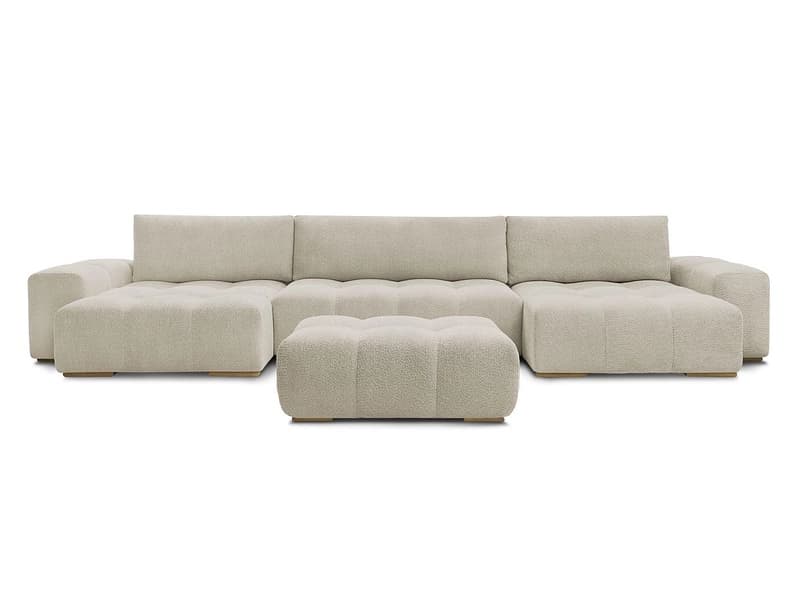 Panorama-Ecksofa mit Hocker BOBOCHIC ANAKIN Boucle-Stoff beige