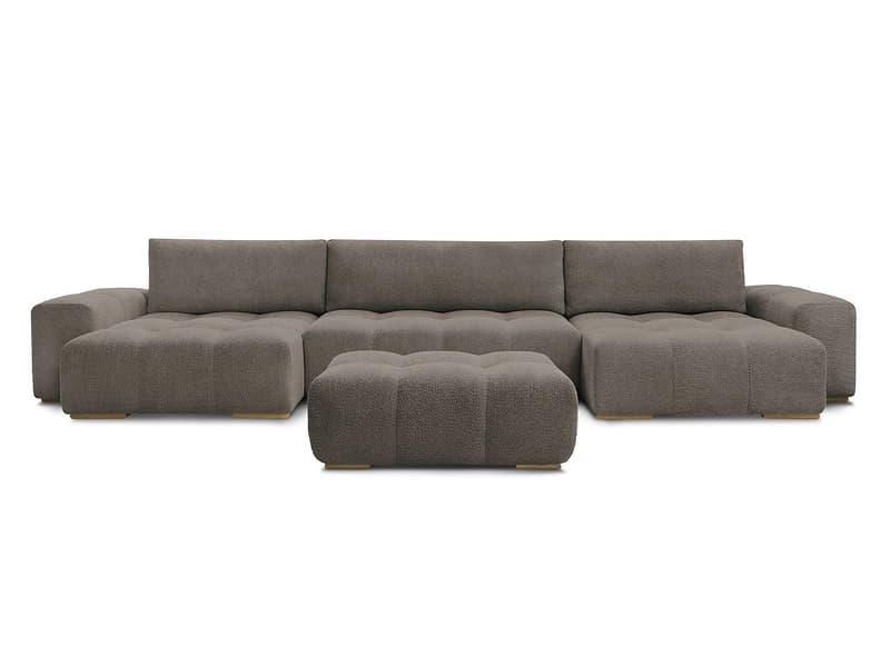 Panorama-Ecksofa mit Hocker BOBOCHIC ANAKIN Boucle-Stoff rotbraun