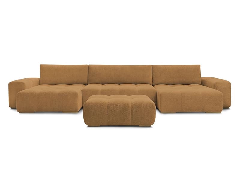 Panorama-Ecksofa mit Hocker BOBOCHIC ANAKIN Boucle-Stoff gelb