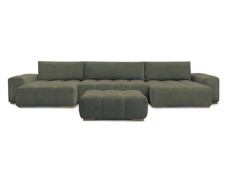 Panorama-Ecksofa mit Hocker BOBOCHIC ANAKIN Boucle-Stoff grün