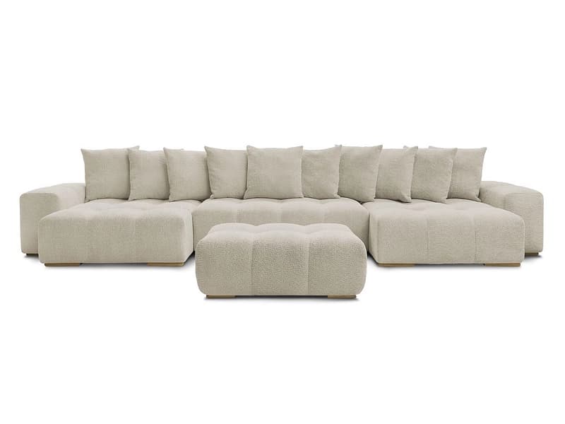 Panorama-Ecksofa mit Hocker BOBOCHIC ANAKIN Boucle-Stoff beige