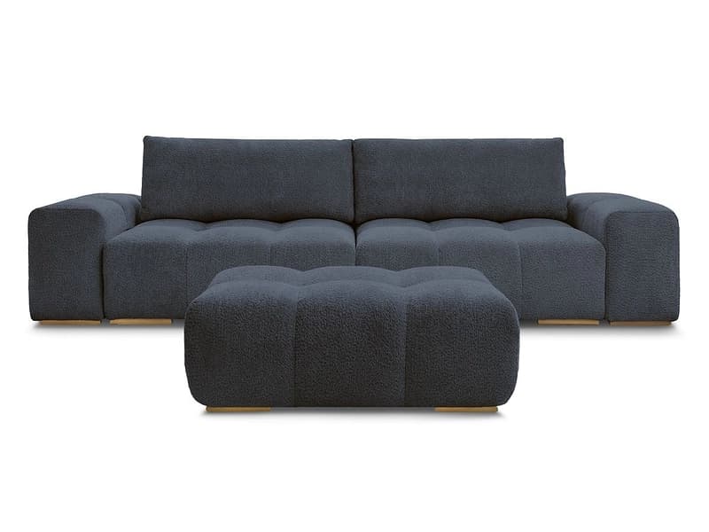 3er Sofa mit Hocker BOBOCHIC ANAKIN Boucle-Stoff dunkelblau