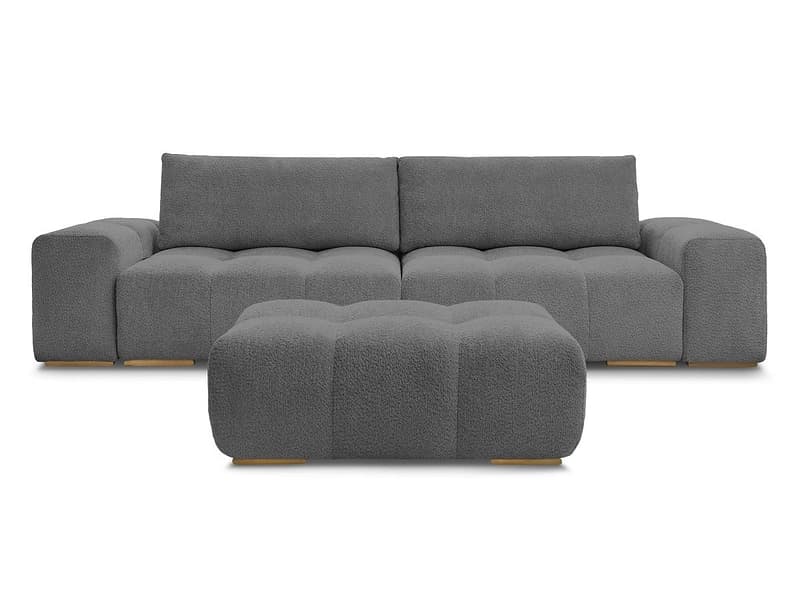 3er Sofa mit Hocker BOBOCHIC ANAKIN Boucle-Stoff dunkelgrau