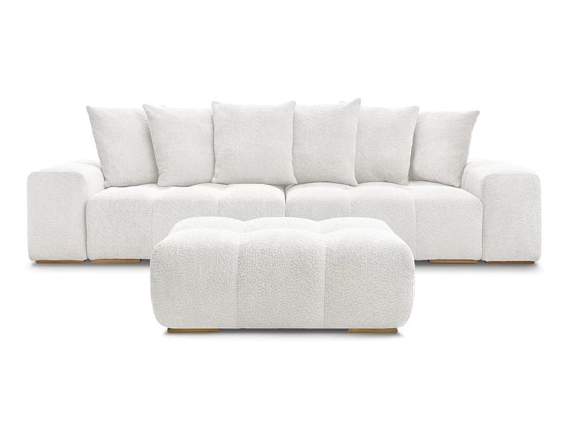 3er Sofa mit Hocker BOBOCHIC ANAKIN Boucle-Stoff weiss