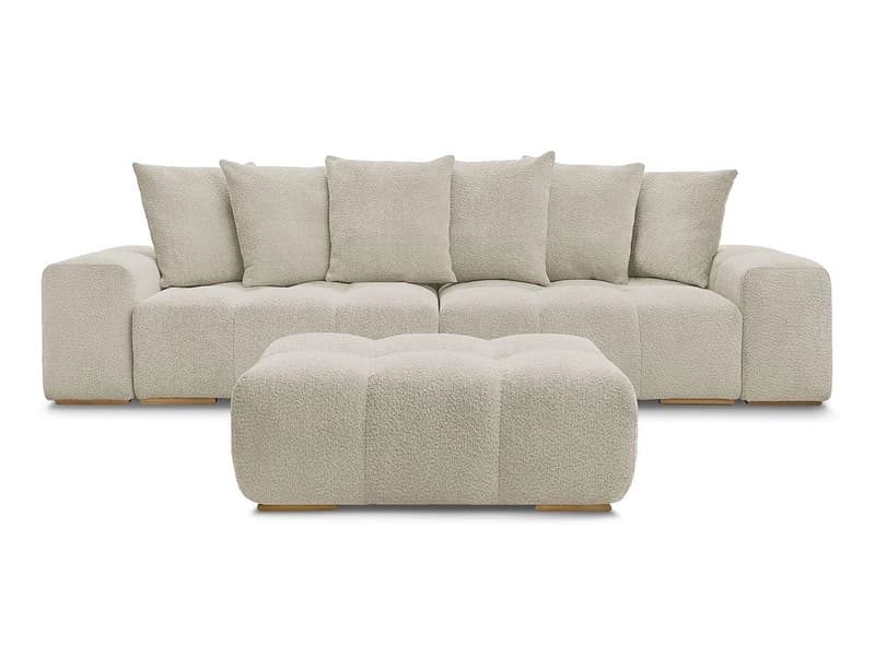 3er Sofa mit Hocker BOBOCHIC ANAKIN Boucle-Stoff beige