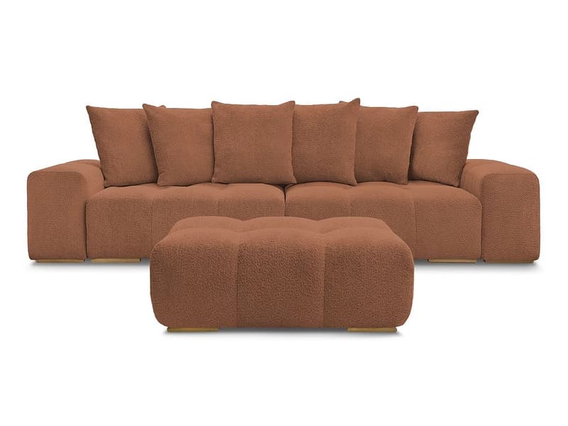 3er Sofa mit Hocker BOBOCHIC ANAKIN Boucle-Stoff orange