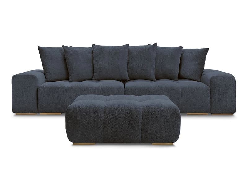 3er Sofa mit Hocker BOBOCHIC ANAKIN Boucle-Stoff dunkelblau