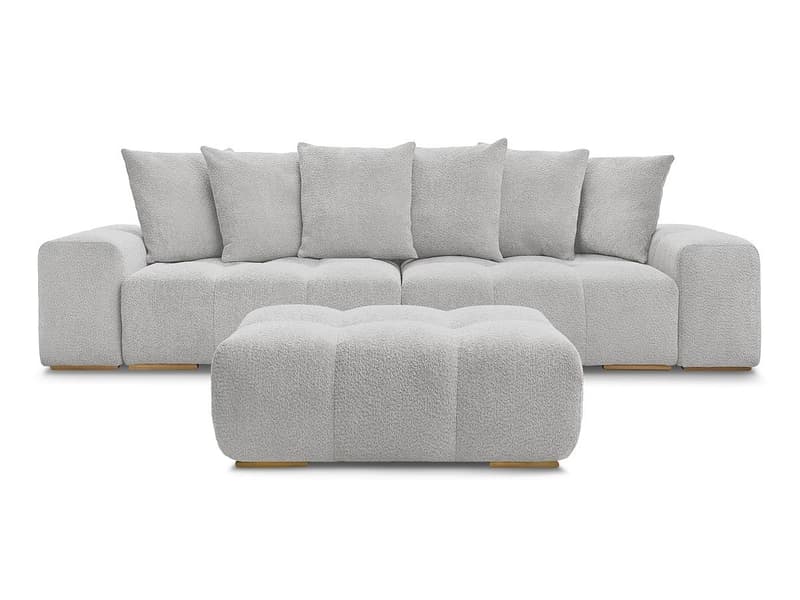 3er Sofa mit Hocker BOBOCHIC ANAKIN Boucle-Stoff hellgrau