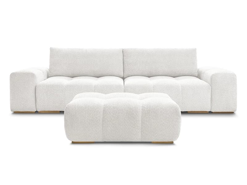 3er Sofa mit Hocker BOBOCHIC ANAKIN Boucle-Stoff weiss
