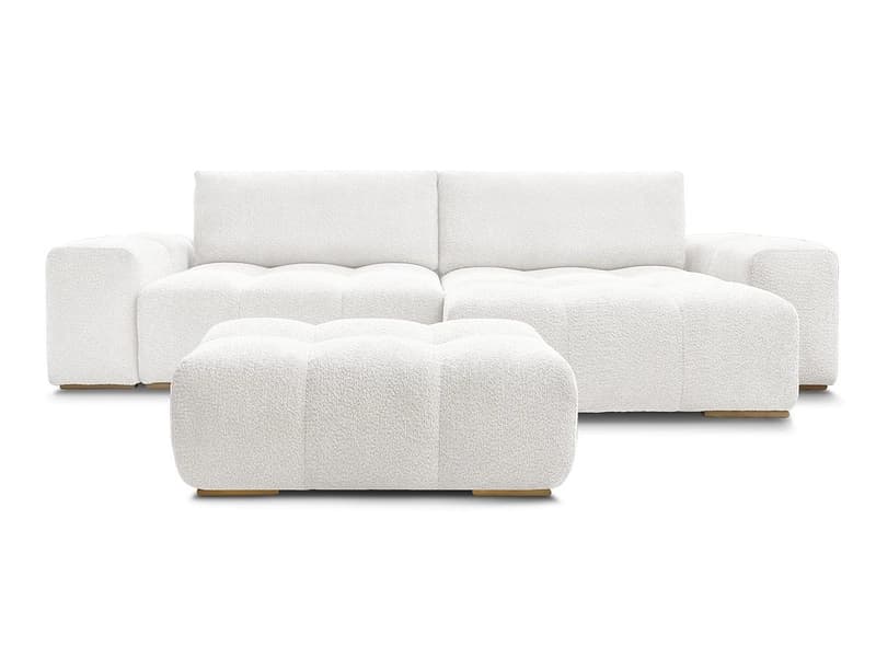 Ecksofa mit Hocker BOBOCHIC ANAKIN Boucle-Stoff weiss