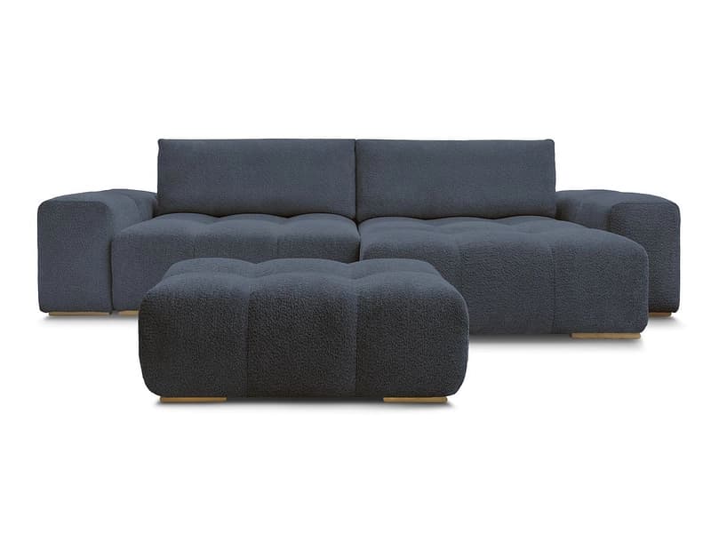Ecksofa mit Hocker BOBOCHIC ANAKIN Boucle-Stoff dunkelblau