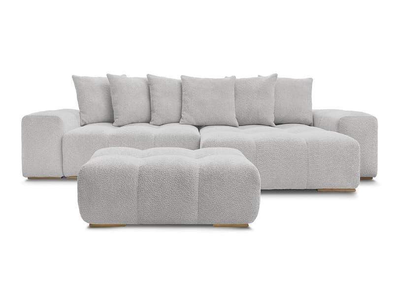 Ecksofa mit Hocker BOBOCHIC ANAKIN Boucle-Stoff hellgrau