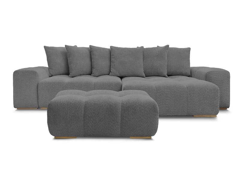 Ecksofa mit Hocker BOBOCHIC ANAKIN Boucle-Stoff dunkelgrau